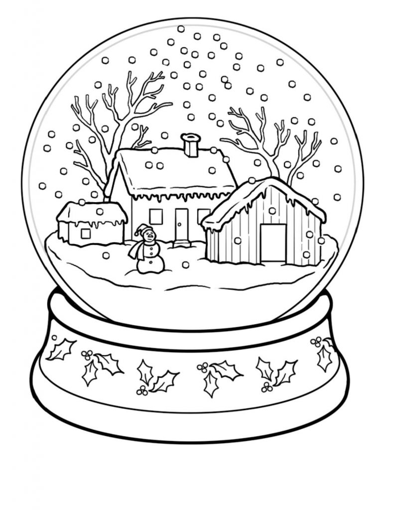 Winter Scene Snowglobe Coloring Page