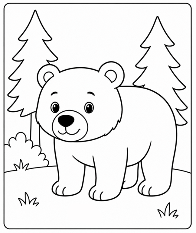 Bear In The Woods Coloring Page