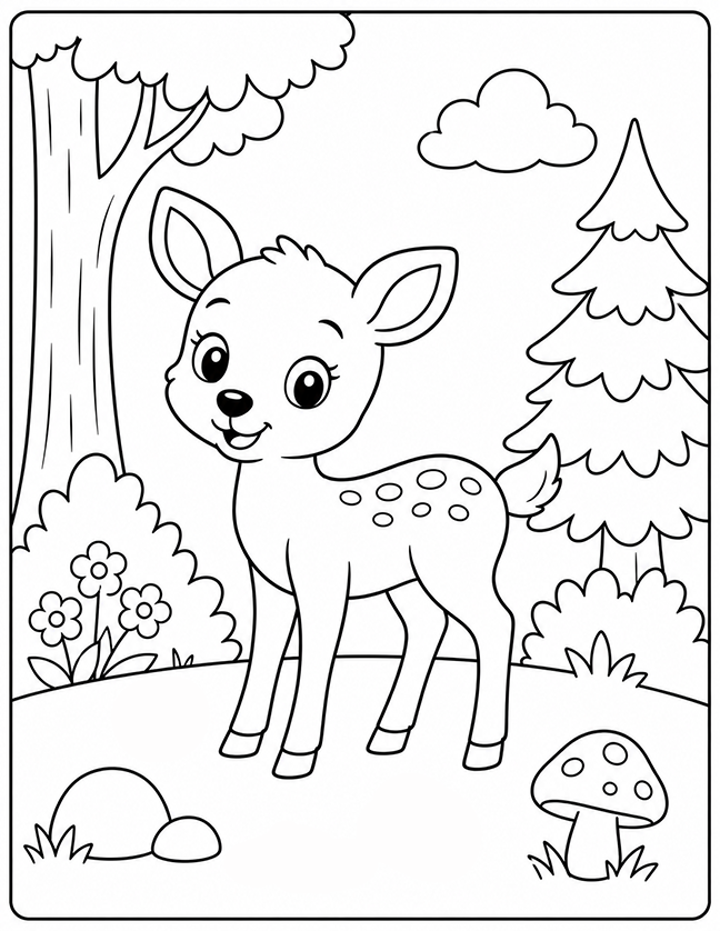 Cute Forest Deer Coloring Page