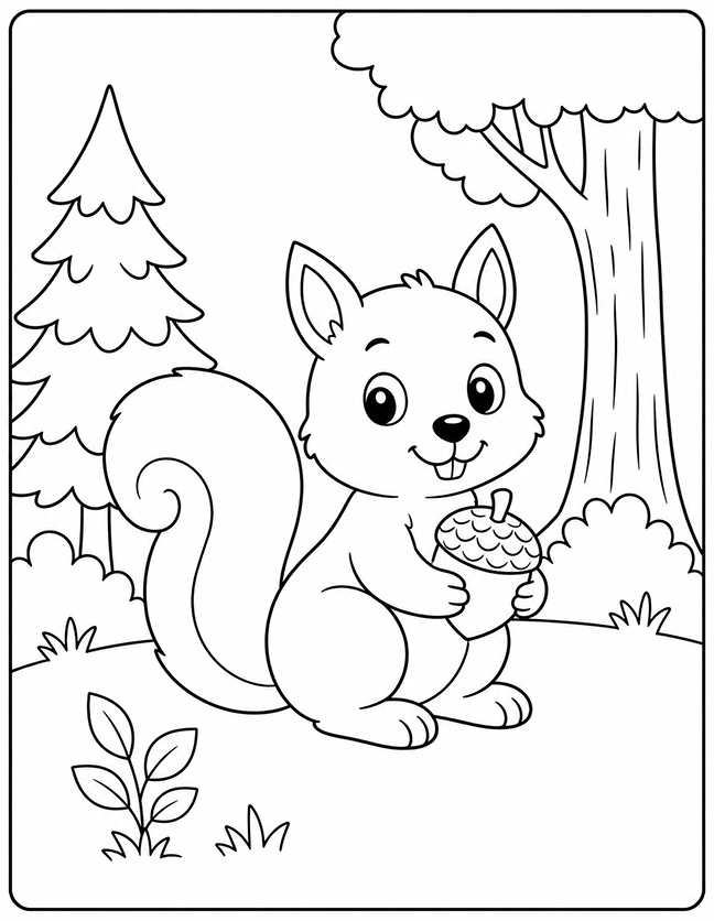 Forest Squirrel Coloring Page