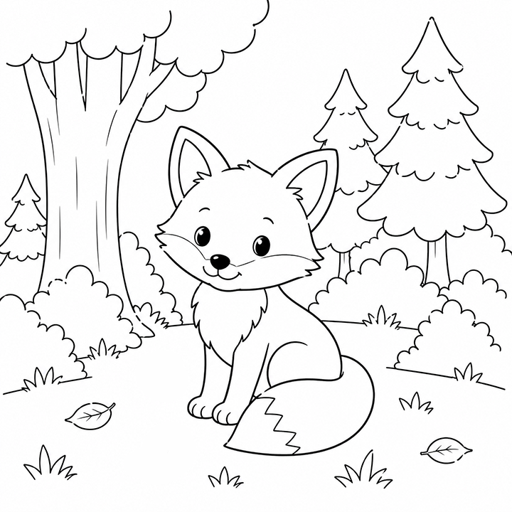Fox In The Forest Coloring Page