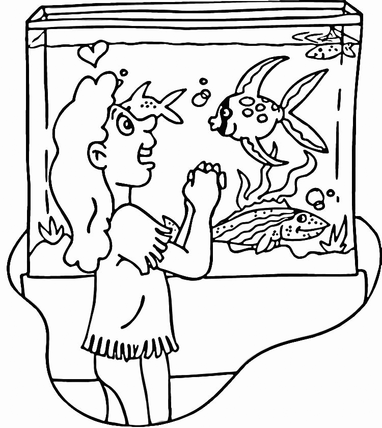 Girl With Aquarium Coloring Pages