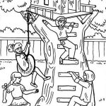 Kids Playing In Treehouse Coloring Page