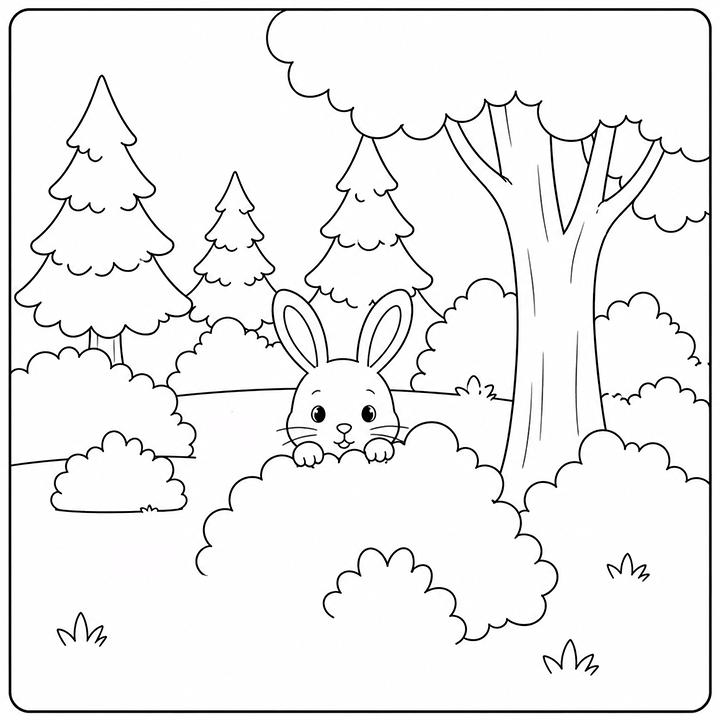 Rabbit Hiding In The Forest Coloring Page