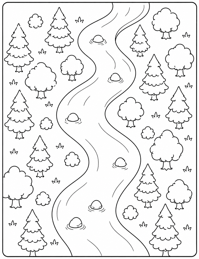 River In The Forest Coloring Page