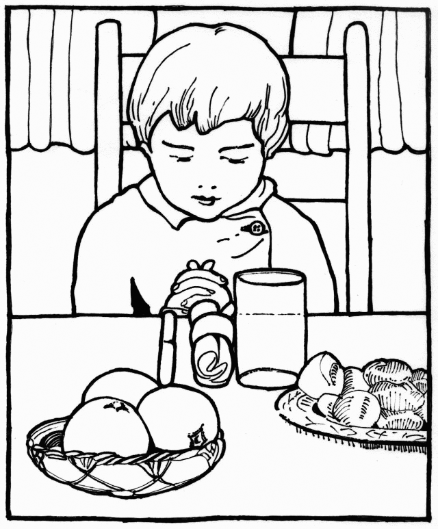 Boy Praying Before Meal Coloring Page