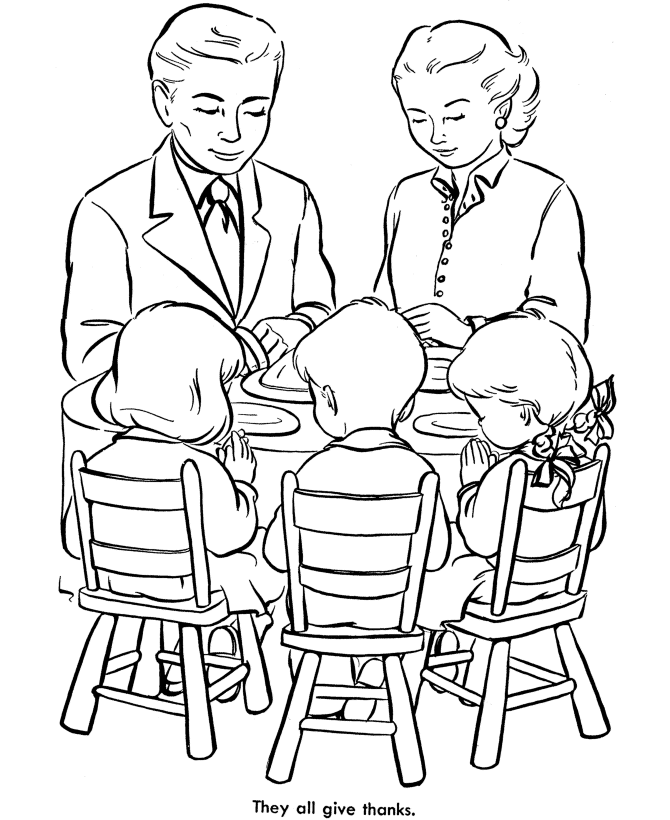 Family Giving Thanks Prayer Coloring Page
