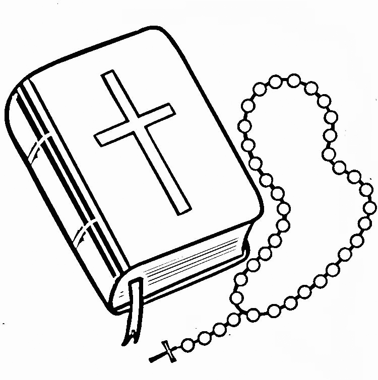 Rosary And Bible Coloring Page