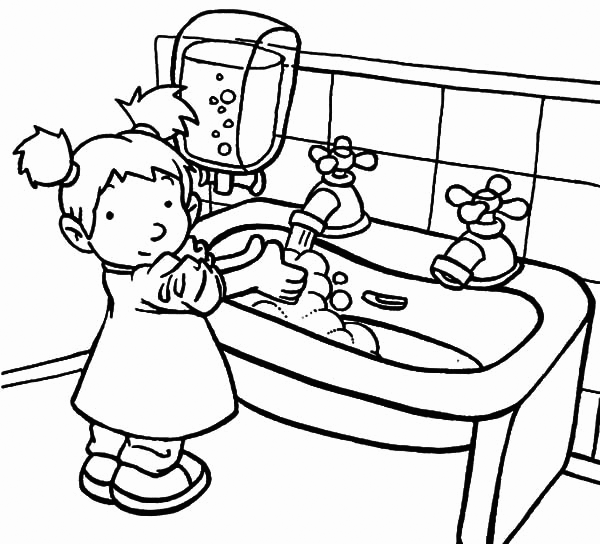 Child Washing Hands Coloring Page