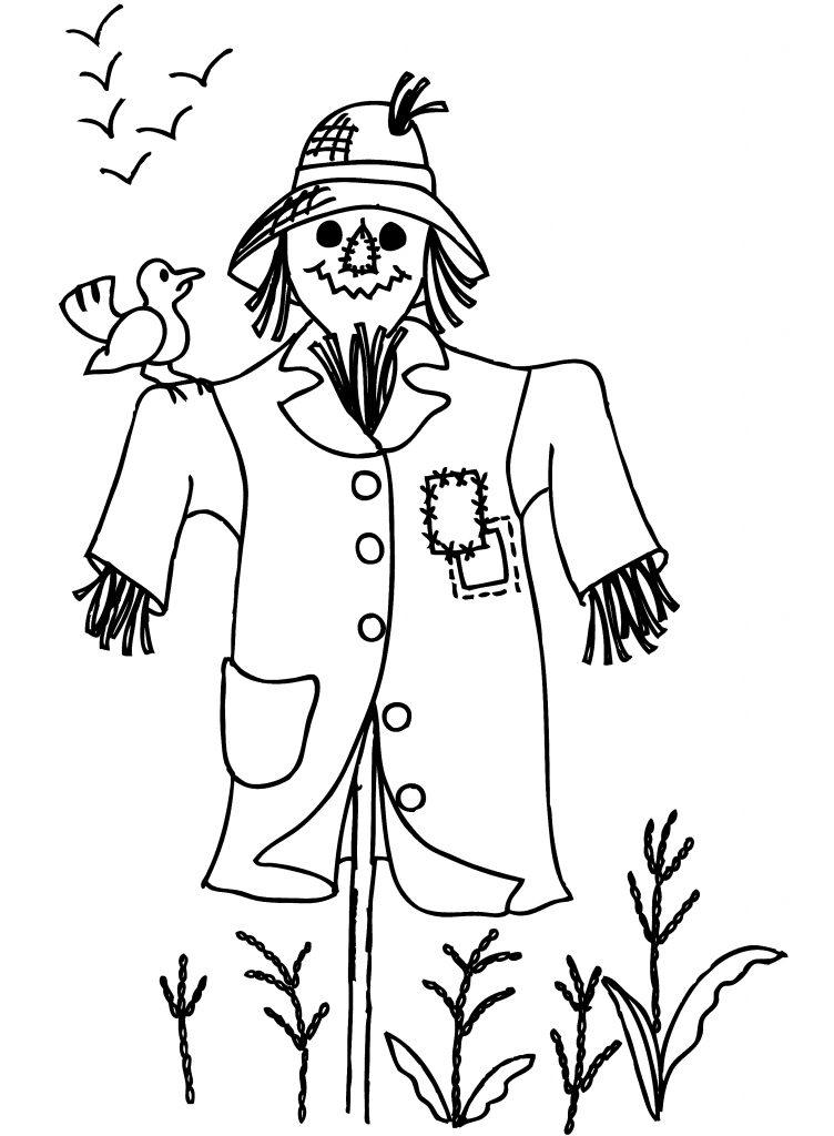 Crow And Scarecrow Coloring Page