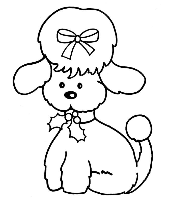 Cute Easy Poodle With Bow Coloring Pages