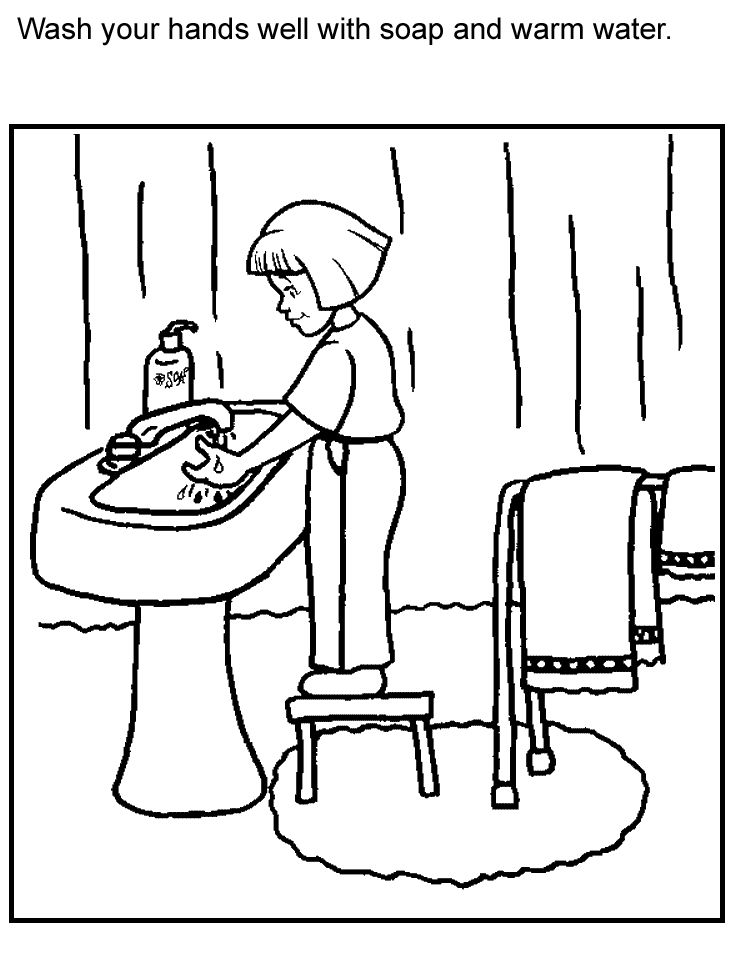 Girl Washing Hands Coloring Page