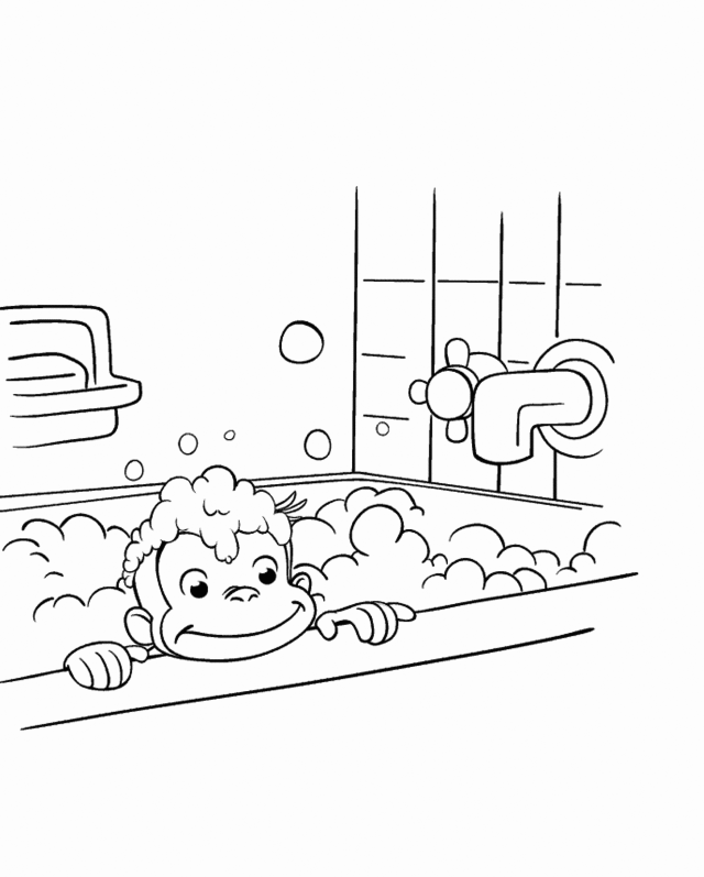 Monkey In Tub Coloring Page
