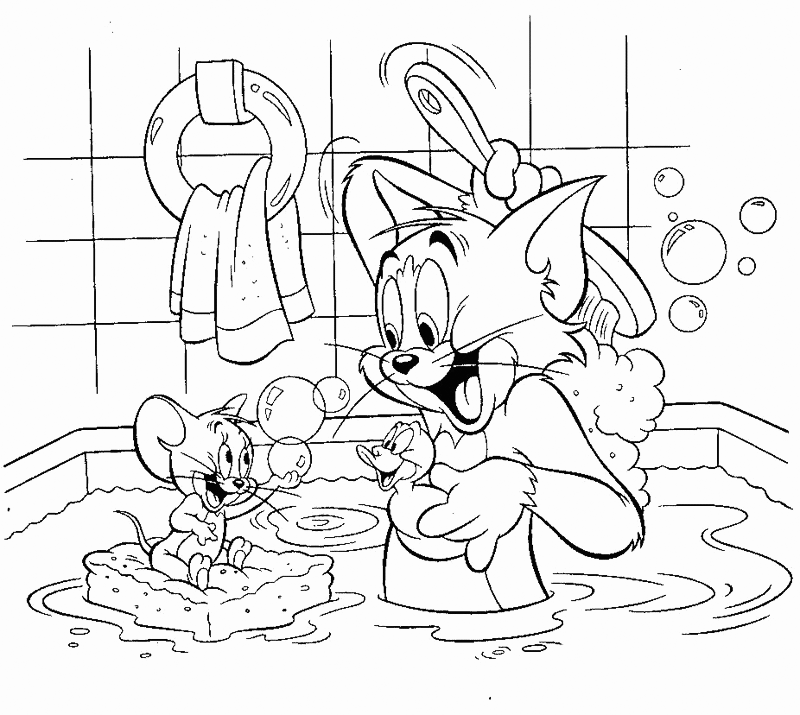 Tom And Jerry Practice Hygiene Coloring Page