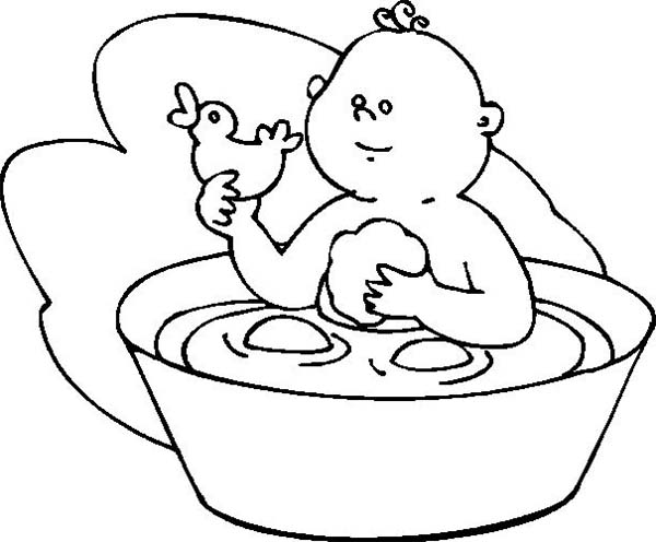 Baby With Rubber Duck Coloring Pages