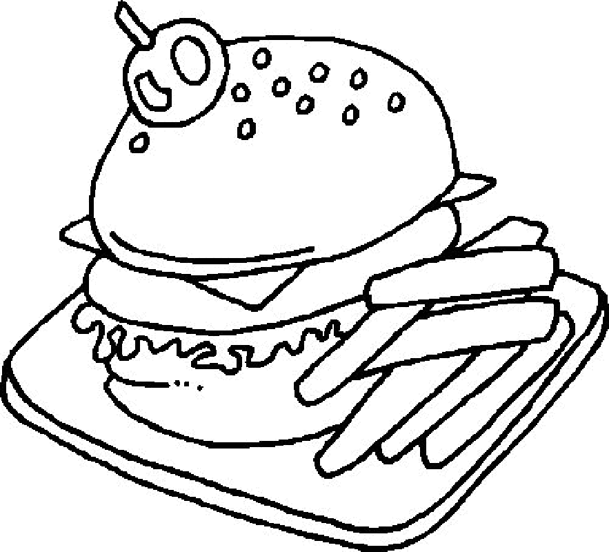 Burger With Fries Coloring Page