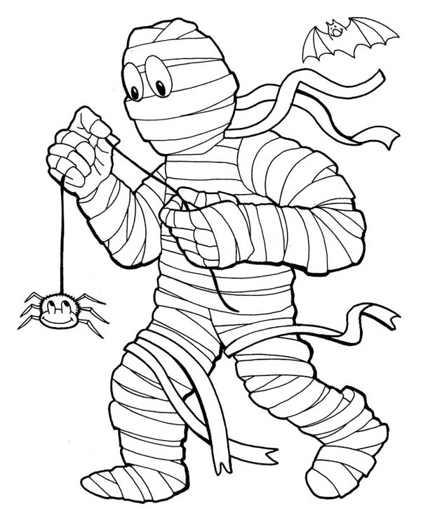 Mummy With Spider Yo Yo Coloring Page