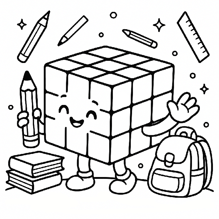 Back To School Rubiks Cube Coloring Page