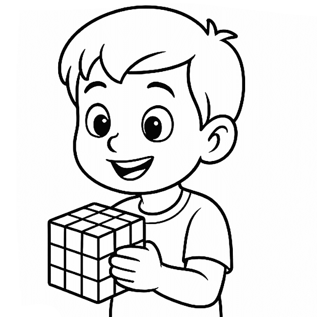 Boy With Rubiks Cube Coloring Page