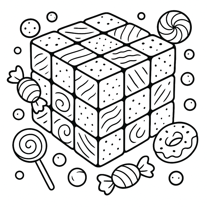 Candy Rubiks Cube Coloring Page