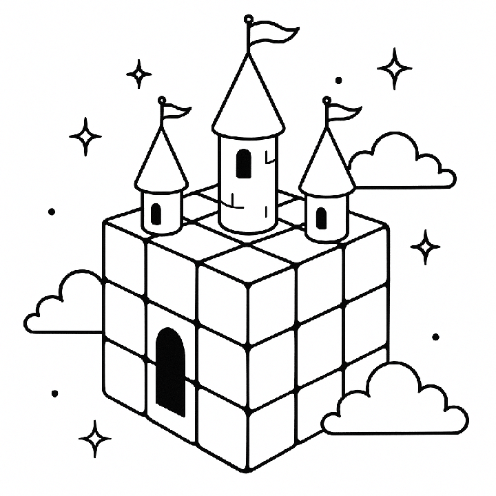 Castle Rubiks Cube Coloring Page