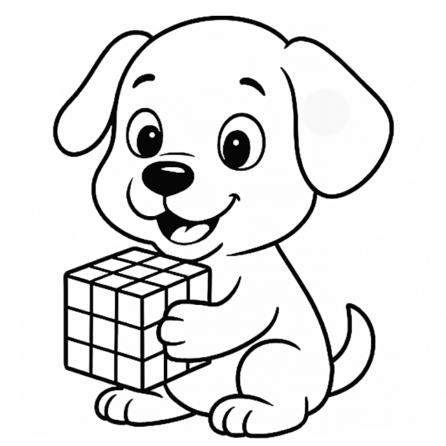 Dog With Rubiks Cube Coloring Page