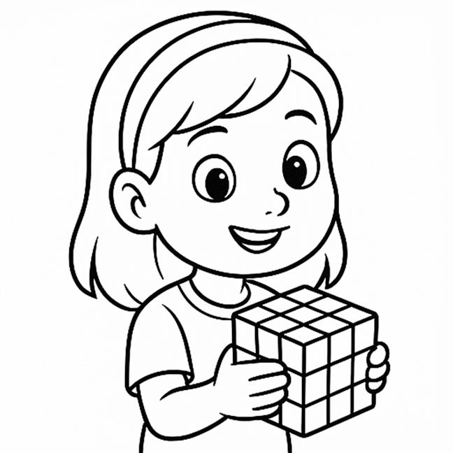 Girl With Rubiks Cube Coloring Page