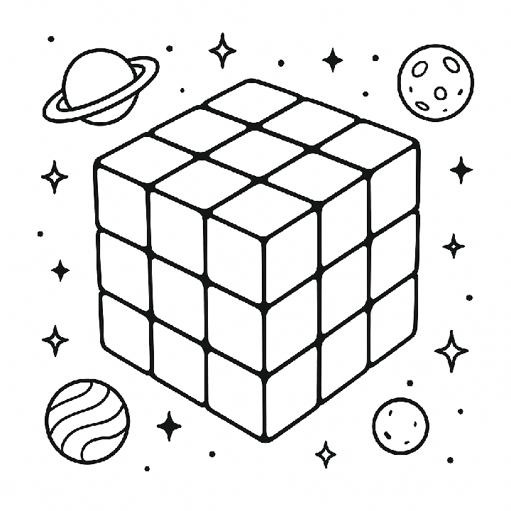 Space Age Rubiks Cube Coloring Page