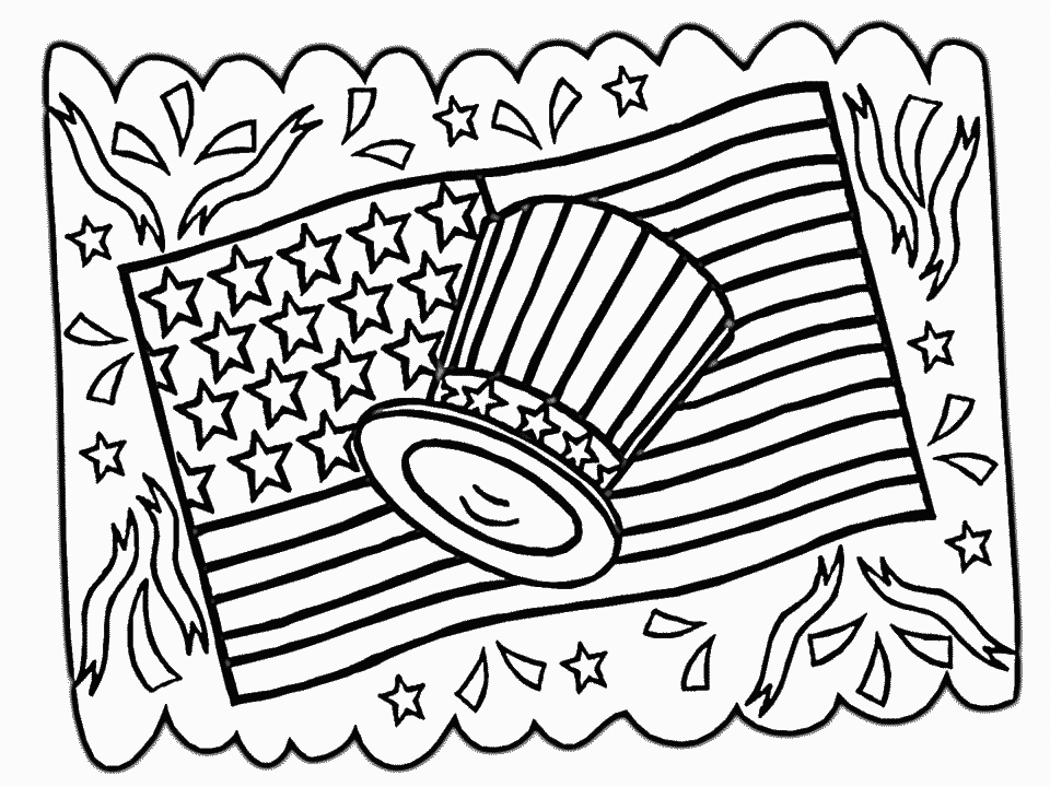 American Flag And Hat Coloring Page