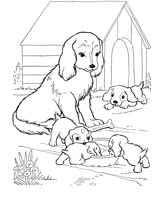 Beagle Mom With Puppies Coloring Pages