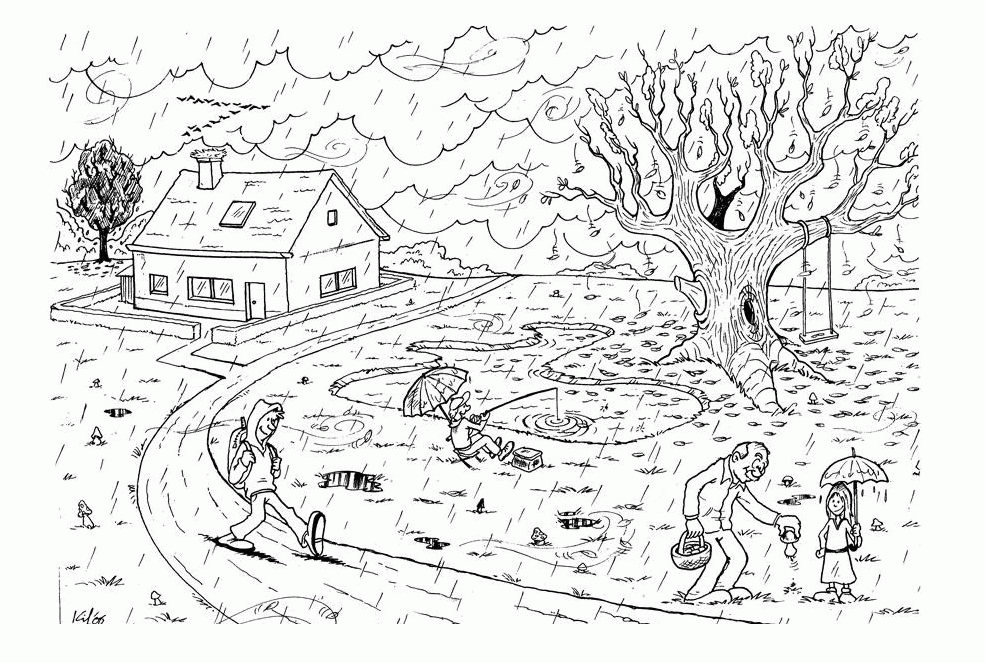 In The Rain Landscape Coloring Pages