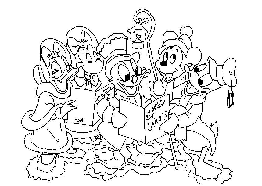 Mickey Mouse Clubhouse Characters Caroling Coloring Page