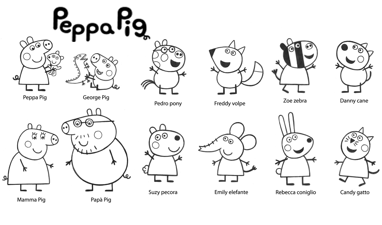 Peppa Pig Characters Coloring Sheet