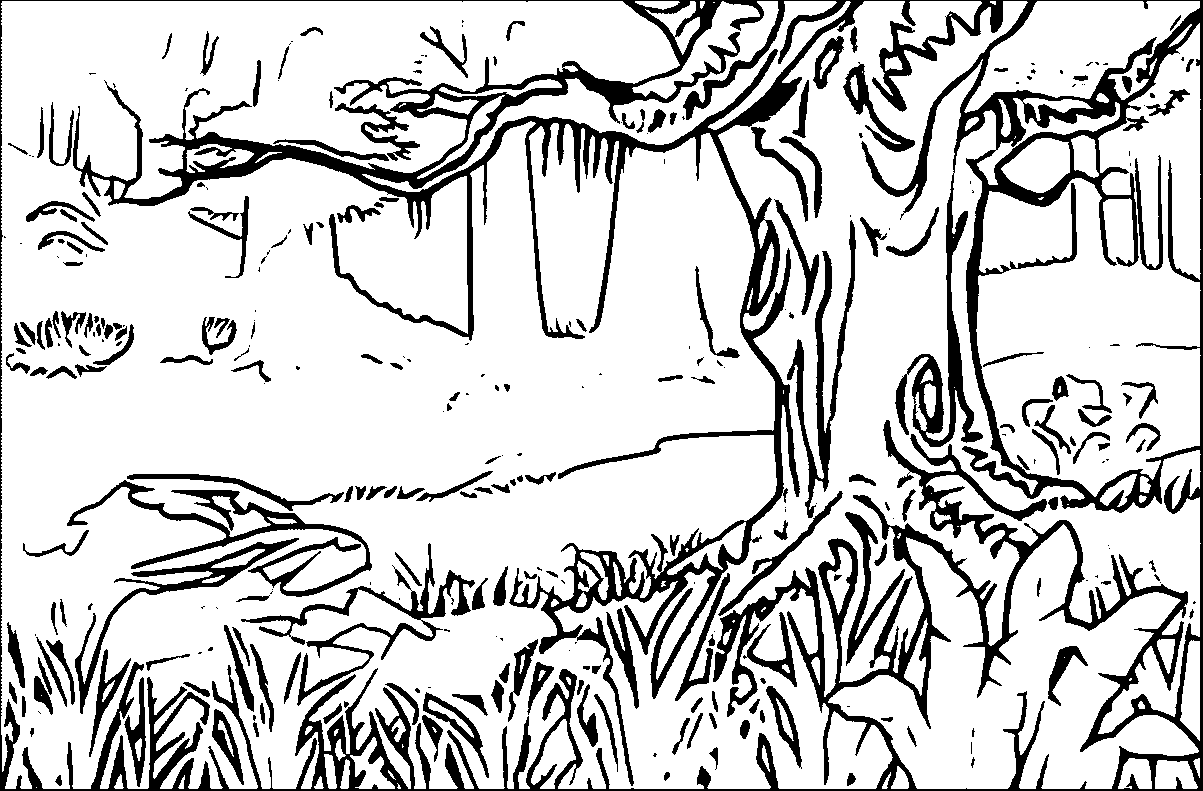 Tree In The Forest Landscape Coloring Pages