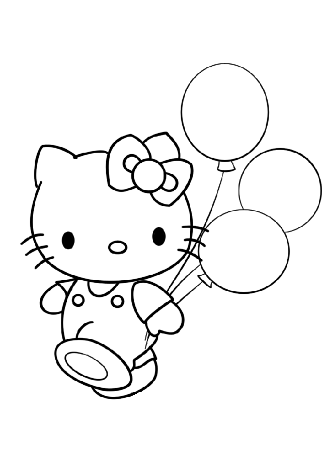 Birthday Balloons For Hello Kitty Coloring Page