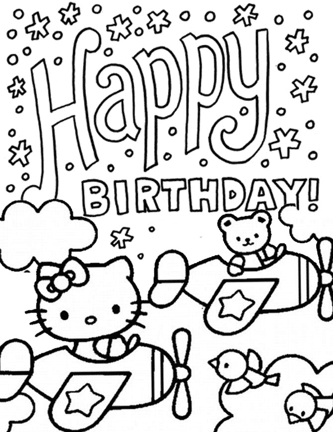 Happy Birthday Hello Kitty Coloring Pages
