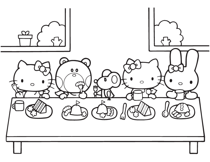 Hello Kitty Birthday Table Coloring Page
