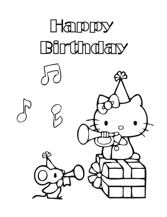 Hello Kitty Musical Birthday Coloring Page