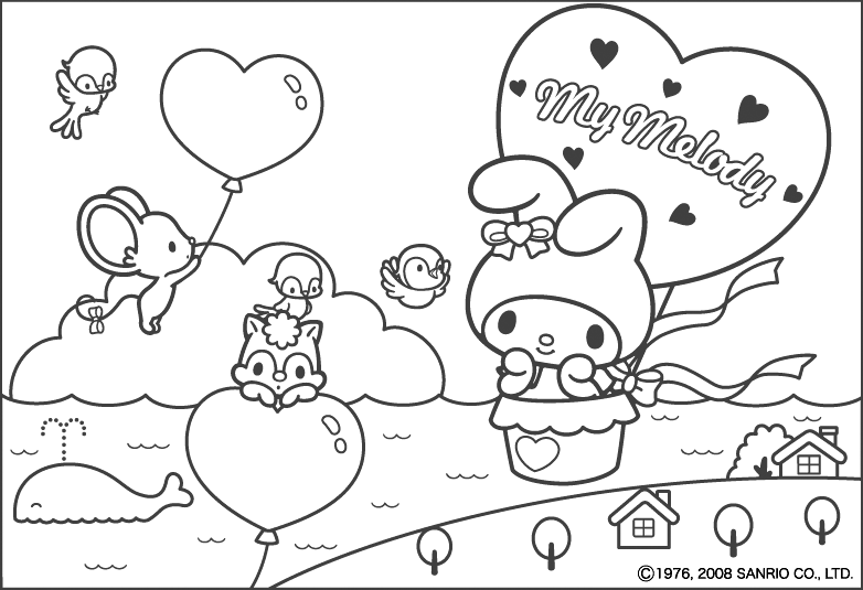 my melody and hello kitty coloring pages