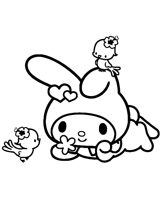 My Melody Loves Birds Coloring Pages