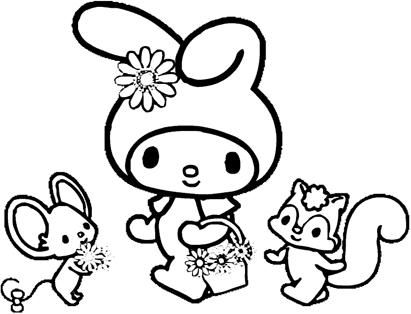 my melody and hello kitty coloring pages