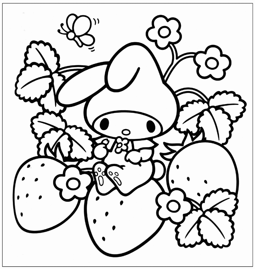 My Melody In The Strawberries Coloring Pages