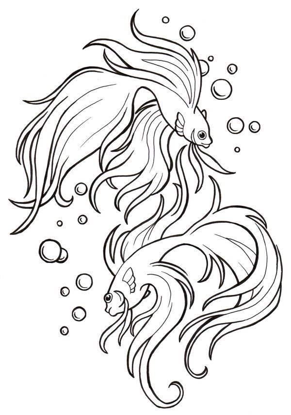 Two Betta Fish Coloring Pages