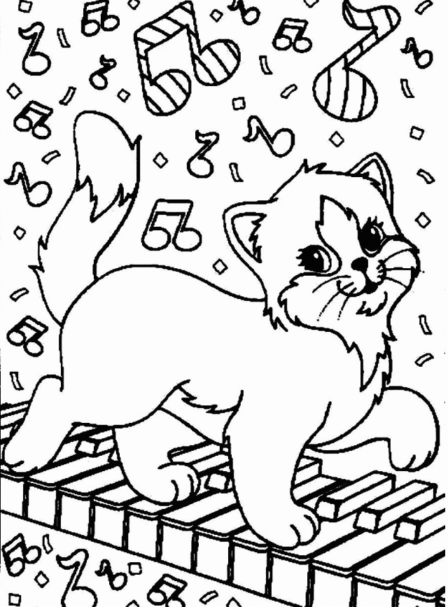 Cat Playing Piano Coloring Pages