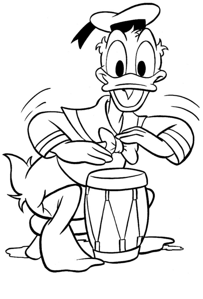 Donald Duck On The Bongo Drum Coloring Page