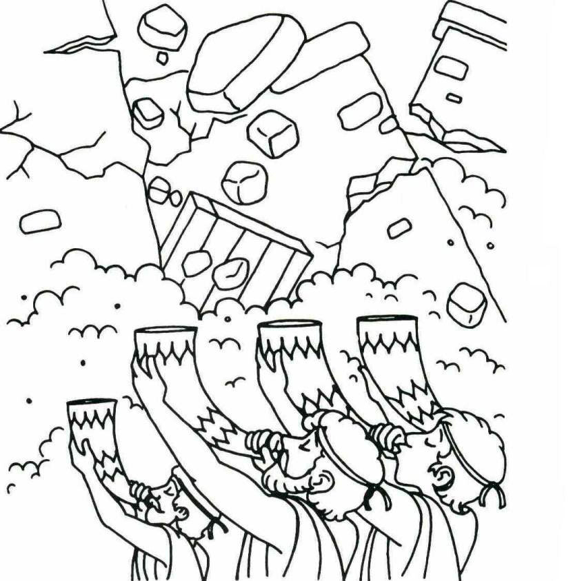 Joshua Walls Coming Down Bible Coloring Page