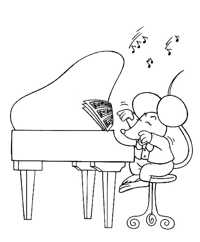 Mouse Playing Piano Coloring Page