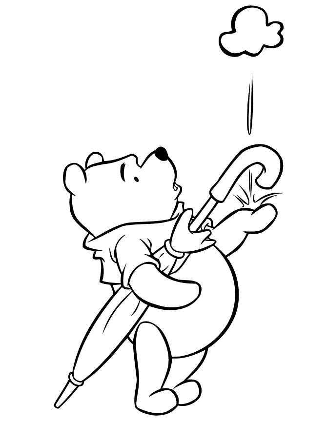 Pooh Bear In The Rain Coloring Page