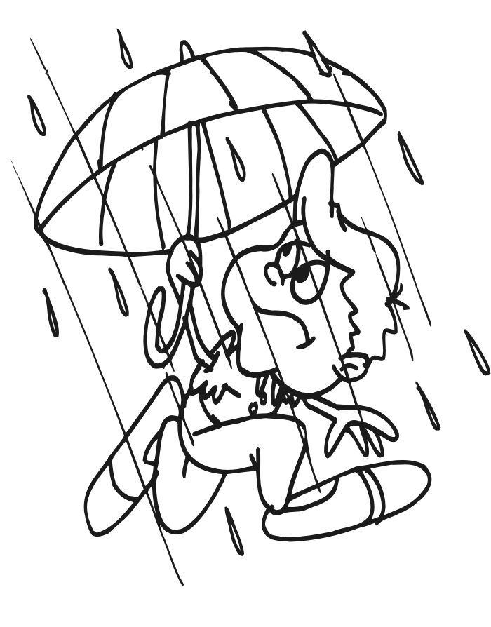 Umbrella In Rain Coloring Page