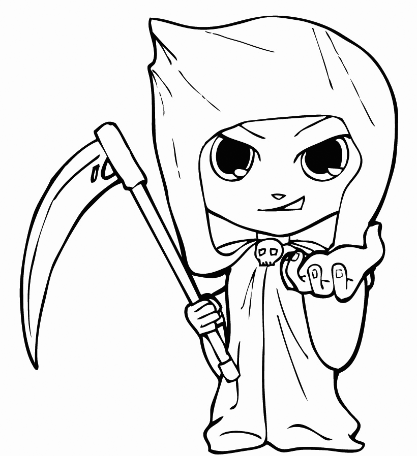 Cute Grim Reaper Costume Coloring Page